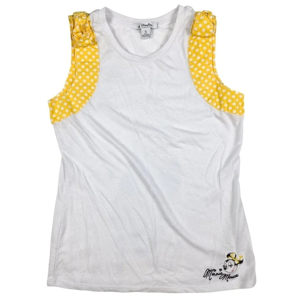 Disney Parks White & Yellow Bow Trim Minnie Mouse Tank‎ Top Women's Size Small